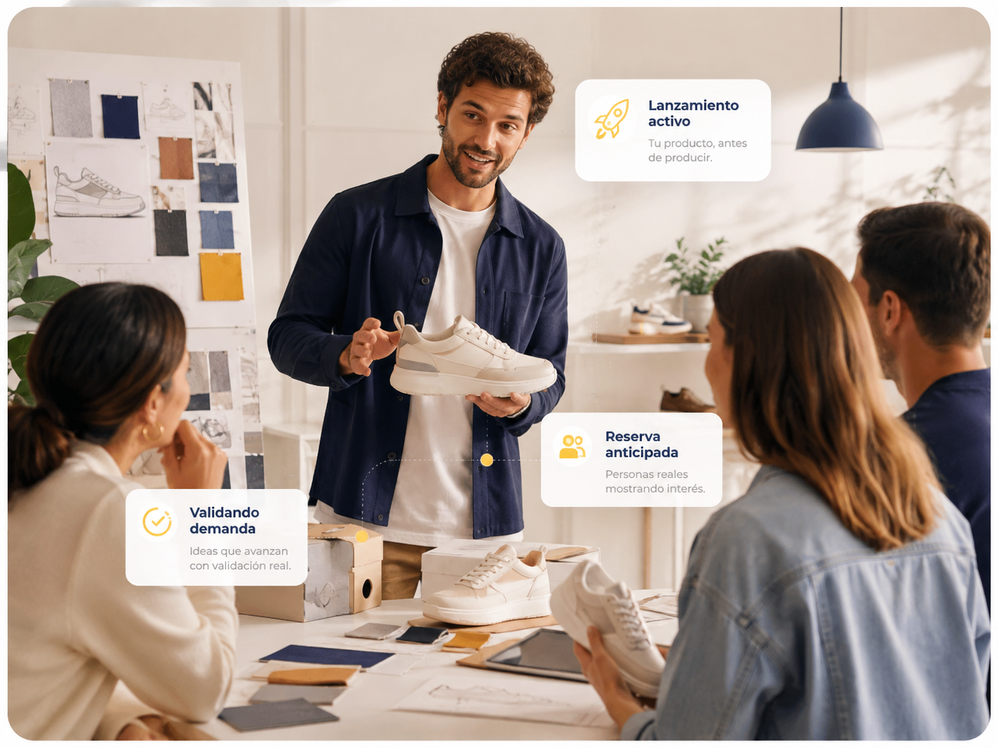 Marca presentando un nuevo producto a potenciales clientes antes de producirlo